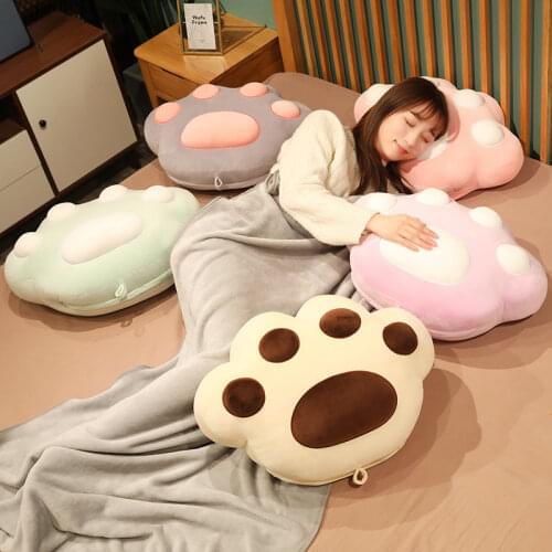 NEW 2-in-1 Paws Pillow PP Cotton Stuffed Colorful Animal Bear Cats Plush Paw Seat Cushion With Grey Blanket Decor Girls Gift