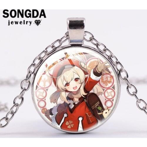 SONGDA Japan Anime Genshin Impact Art Patterns Necklace Glass Cabochon Surface Metal Necklace for Women Fashion Jewelry Pendant