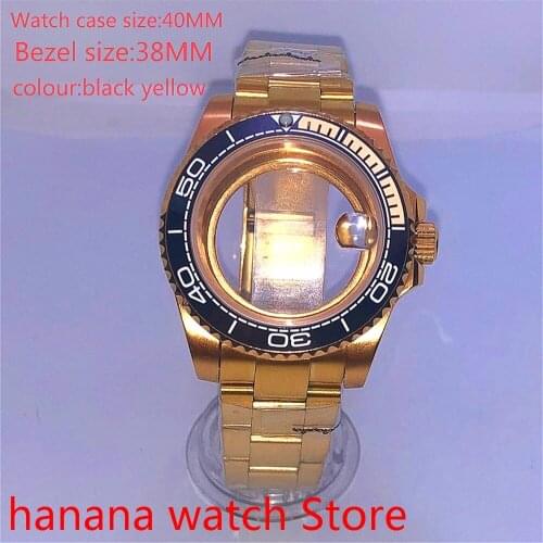Suitable for NH35 36 Mingzhu2813 Miyata self-winding 40mm transparent back gold box series, with rotating black yellow bezel