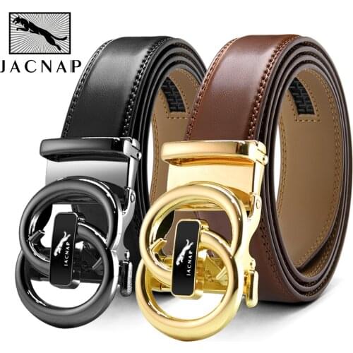 JACNAIP Genuine Leather Ratchet Mens Belt Leisure Business Male Belts Cow Strap Automatic Adjustable Belts for Men ремень мужск