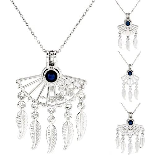 Silver Flower Filigree Pendant Beads Cage Perfume Diffuser Aroma Locket 50cm Steel Chains Necklace