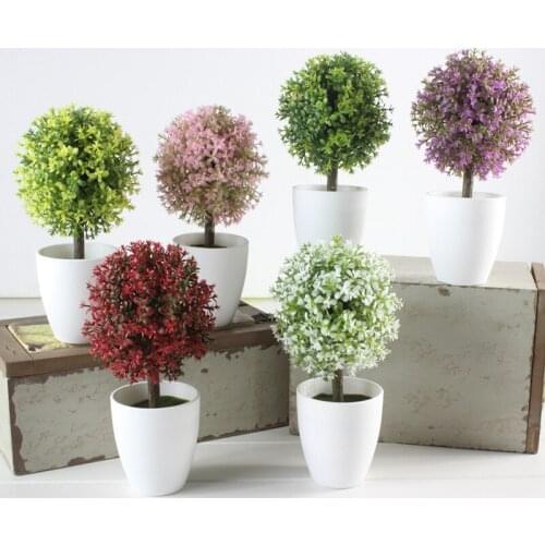 1Set Artificial grass ball plant potted false green plant living room decorates the flower indoor household decoration bonsai