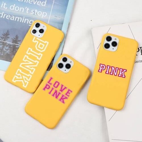 HOTCASHOP love pink Phone Case for iPhone 12 mini 11 Pro Max X XR XS 8 7 6s Plus Candy yellow Silicone Cases