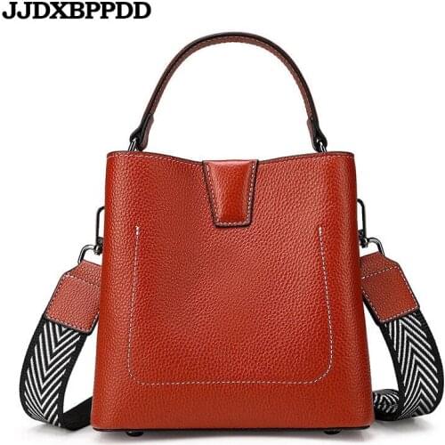 2021 Brand Designer Women Genuine Leather Handbag Shoulder messenger Bag Ladies Large capacity broadband Fashion Solid bucket b