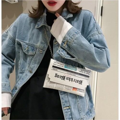 Trend Envelope Bag Women New Personality Inkjet Newspaper Clutch Bag Wild Shoulder Messenger Bag Chain Evening Bag