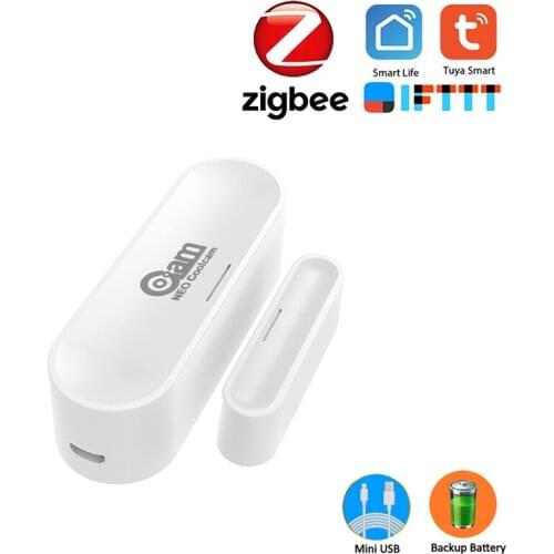 Tuya Zigbee 3.0 Smart Door Window Garage Security Alarm Sensor Battery Powered or USB Charge Works With TUYA Smart Hub