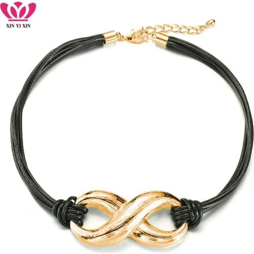 Vintage Big Number Eight Necklaces Pendants Gold Multi Layer Chokers Black Leather Chains Women Necklace Christmas Party Gift