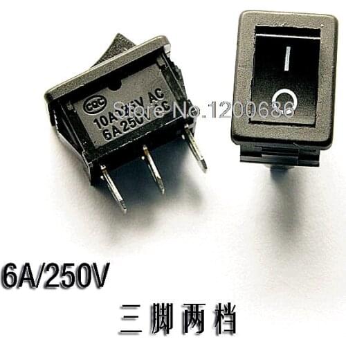 Power switch KCD1-102 black 3 feet 2 files 6A / 250V 10A125V