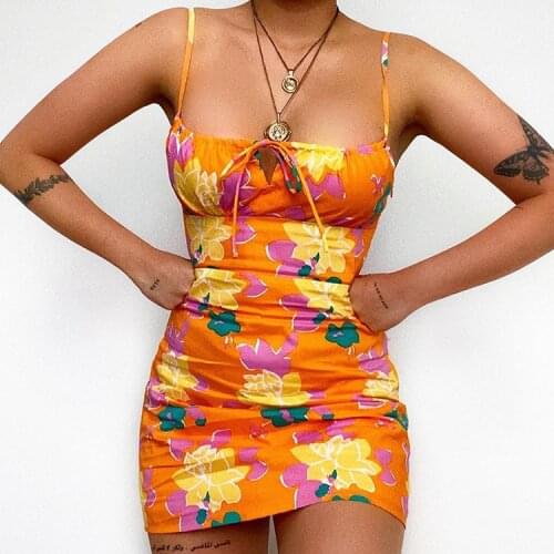 Above Knee,Sexy Mini Dresses For Women 2021 Floral Print Sweet Lace-Up Womens Summer Dress Slim Bodycon Robe Femme Casual Girl