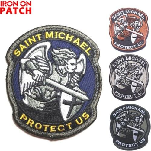 3Pcs Military Saint Michael Protect US Embroidered Tactical Emblem Army Badge Applique Hook & Loop Appliques Patch
