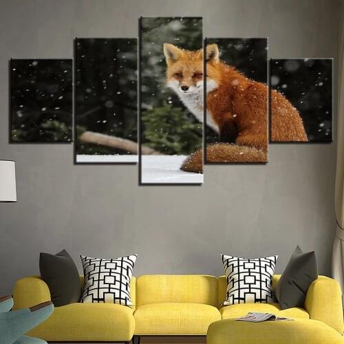 Wall Art Canvas Painting 5 Piece Animal Posters Forest Red Fox Modular Pictures Decor Home Modern Living Room Decoration Prints
