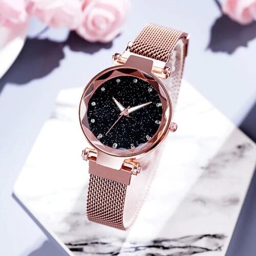 Fashion Starry Sky Ladies Watch Magnetic Strap Mesh Belt Blue Purple Women Quartz Wrist Watches Montre Femme