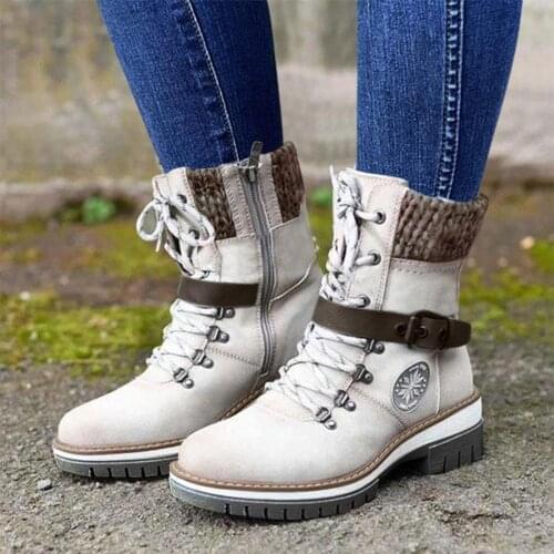 Womens Winter Vintage Boots Lace Up Flat Casual Booties Cowboy Boots For Womens Fashion Casual Comfy Shoes Botas De Mujer 2021