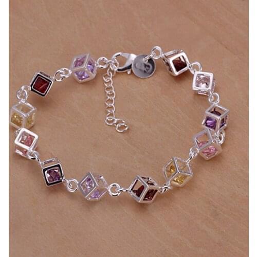 2018 Womens Silver Plated Colorful Rhinestone Bracelet for Sweet Girls gift