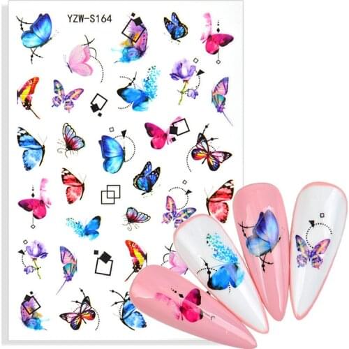 1 Sheet Butterflies Nails Art Manicure Stickers Blue Black Decals Spring Theme Flowers Lavender Nail Decoration Manicure