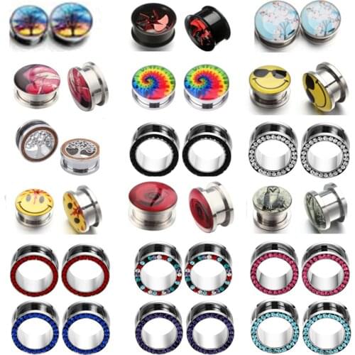 1Pair Stainless Steel Zircon Ear Plugs And Tunnels Expander Ear Gauges Reamer earring Dermal Piercing stud dilataciones oreja