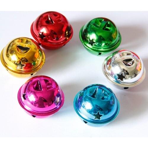 10pcs/lot Size 30mm Colorful Hollow Star Jingle Bells Christmas Tree Decoration Pet Pendants DIY Crafts Handmade Accessories
