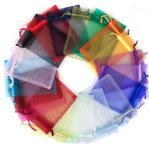 100pcs/lot 15x20cm Rectangle Drawstring Organza Gift Bags & Pouches Christmas Wedding Party Favor Packaging Bag 21 Colors