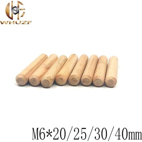 100pcs M6*20 M6*25 M6*30 M6*40 Twill Hardwood Round Wood Wooden Dowel Pins Cabinet Drawer Round Fluted Craft Rods Furniture