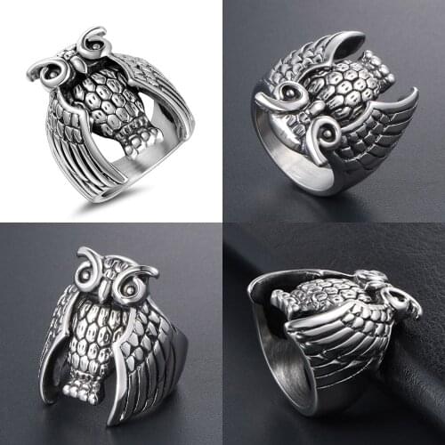 316L Owl Men Calvarium Skull Punk Vintage Ring Gothic High Quality Stainless Steel Biker Rings Motorcycle jewellery
