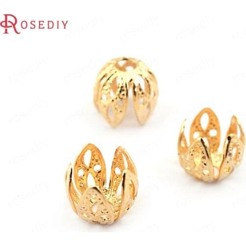 33610)20PCS 7*7.5MM 24K Gold Color Brass Beads Caps High Quality Diy Jewelry Findings Accessories wholesale