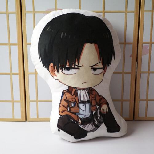 48CM Attack on Titan pillow toy Anime Levi Ackerman short plush stuffed doll double sided pillowcase 48cm for gift