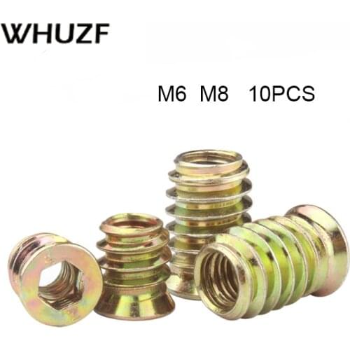 5/10pcs M6 M8 M10 Carbon Steel Thread For Wood Insert Nut Flanged Hex Drive Head Furniture Nut
