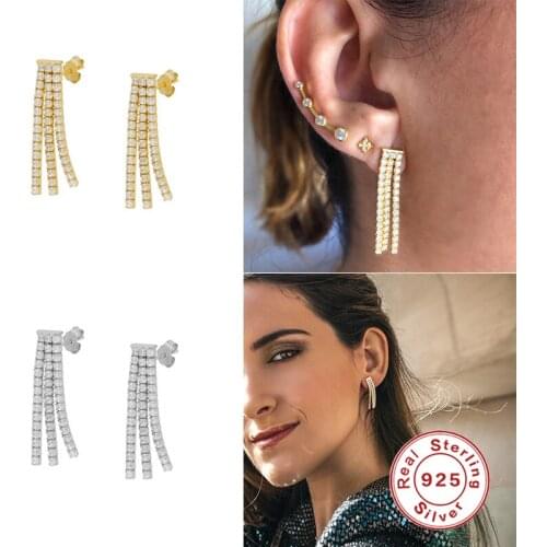 Aide 925 Silver Shiny Rhinestone Drop Earrings For Women Long Tassel Crystal Dangle Earring Brincos Weddings Fine Jewelry Gifts