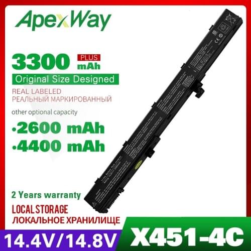 Apexway 14.4v Laptop Battery A41N1308 A31N1319 0B110-00250100 X551M For Asus X451 X551 X451C X451CA X551C X551CA Series
