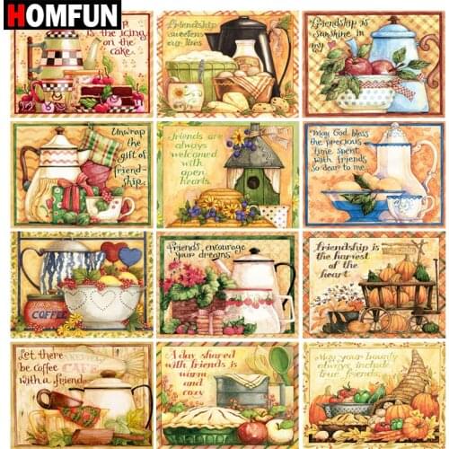 HOMFUN Full Square/Round Drill 5D DIY Diamond Painting "Kitchen Fruit Food Cup" 3D Embroidery Cross Stitch Home Decor Gift