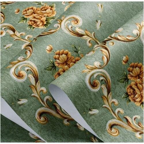 American Retro Wallpaper 3D Pastoral Flowers Wallcover Living Room Bedroom TV Backdrop Korea Wall Mural Floral Dark Green