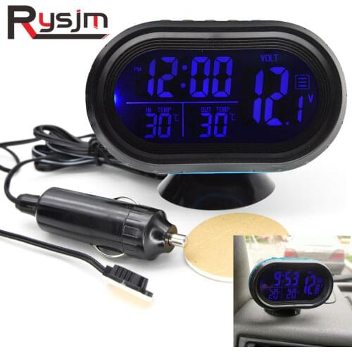 12V 24V Clocks 4 in 1 Time Date Dual Temperature Auto Digital Car Thermometer Voltage Meter Monitor Luminous Clock Freeze Alert