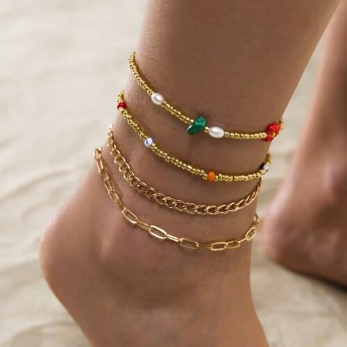 Fashion Bohemia New Simple Chain Handmade Seed Beads Anklets Women Beach Foot Jewelry Leg Chain Ankle Bracelets Accessory