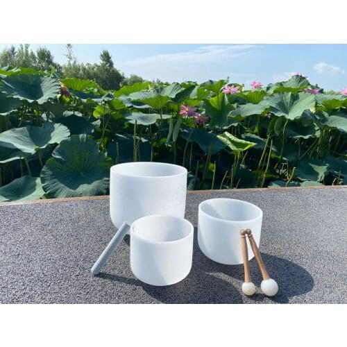 7"9"11" 3pcs note CDEFGAB chakra meditation white crystal singing bowl for healing
