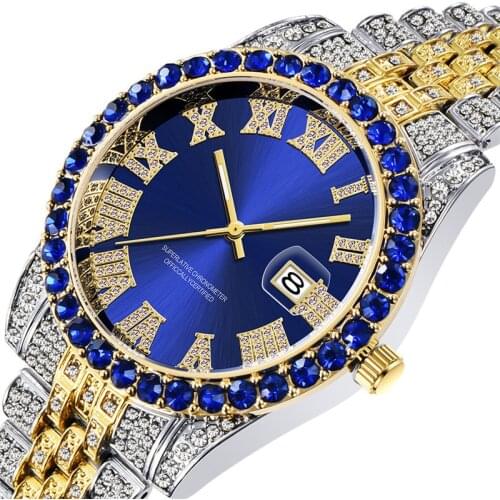New Fashion Mens Watches Top Brand Luxury Hip Hop Iced Out Watch Men Diamond Calendar Quartz Wristwatch Clock Relogio Masculino