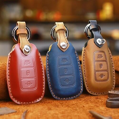 Leather car key cover case shell key fob For Hyundai i30 Ix35 Solaris Azera Elantra Grandeur Ig Accent Santa Fe 2017 2018 2019