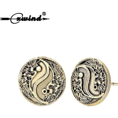 Cxwind Vintage Metal Yin Yang Peacock Earring Norse Vikings Runes Amulet Earring Gifts Men Charm Ear Punk Jewelry