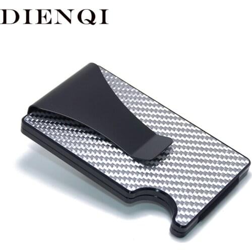 DIENQI Carbon Fiber Metal Credit Card Holder Men RFID Card Case Fashion Male Magic Wallet Cardholder Steel Minimalist Wallet