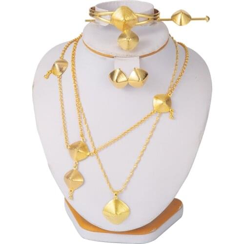 Dubai Ethiopian jewelry sets for Women Middle East Arab Gold Earring Ring Pendant Bangle Hairpin Africa Collares wedding Gift