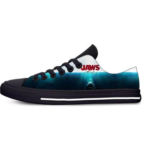 Hot Jaws Movie Shark Cartoon Cool Funny Fashion Casual Canvas Shoes Low Top Lightweight Breathable 3D Printed Men women Sneakers