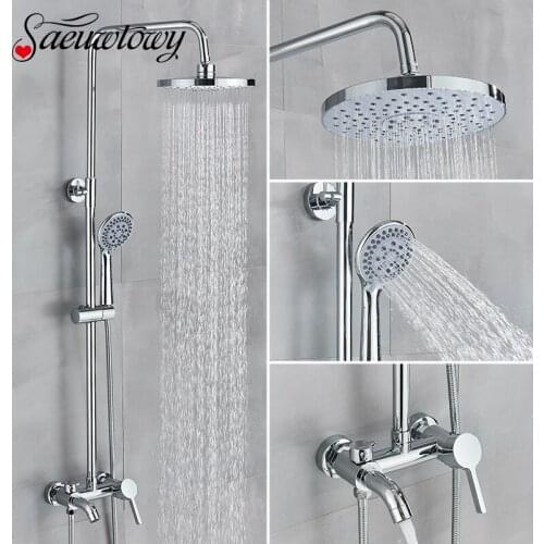 Bathroom Chrome Shower Faucet Bath Shower Mixer Tap 8" Rainfall Head Shower System Bathtub Faucet With Hand Spray Wall Mounted