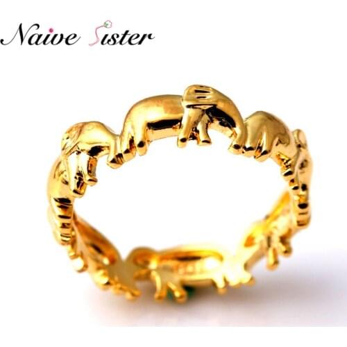 New Fashion One Row Elephants Ring Gold-color Animal Rings For Women Vintage Punk Lady Female Jewelry Trendy Girl Gift Bijoux