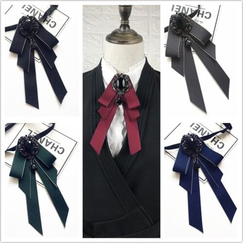 Korean High-grade Handmade Bow Tie Mens Banquet Accessories Female British College Style Black Rhinestone Bowtie