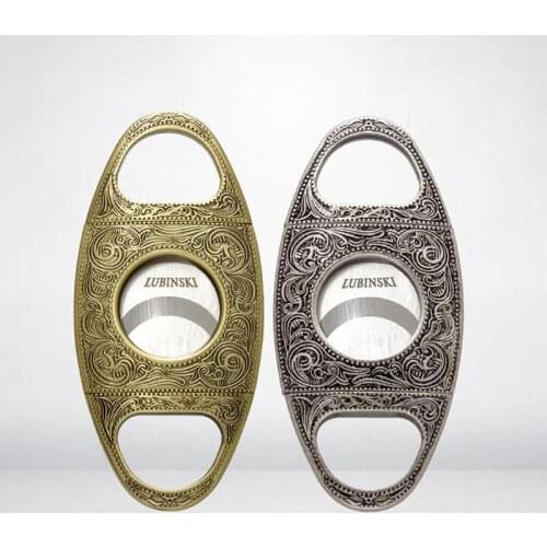 LUBINSKI Stainless Steel Dual Blades Super Sharp Cigar Tobacco Cutter Guillotine Scissor Portable Vintage Flower Pattern