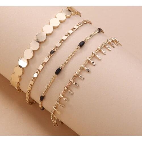 LUNA CHIAO Fashion Jewelry Unique Chic Style Multi Layering Stacked Metal Cuff Bangle Cooper Chains Bracelet Set for Women