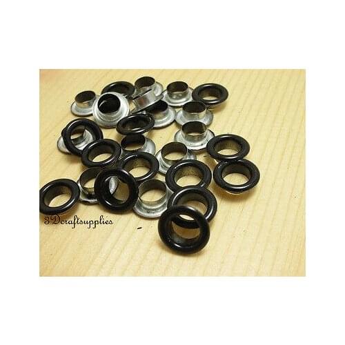 Eyelets metal with washer grommets black round 80 sets 8 mm T74B