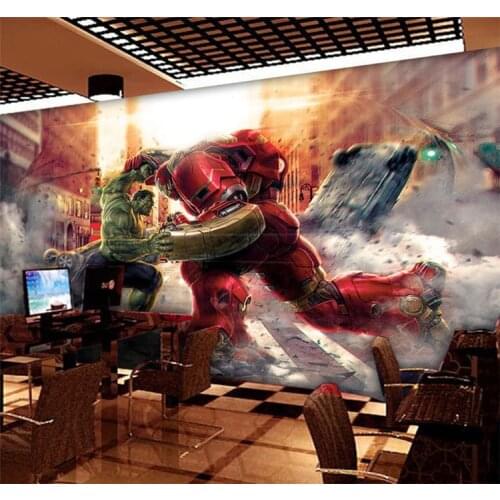 Custom cartoon 3D Marvel Hero League Anime Hulk Mural Bedroom Wallpaper Iron Man Wallpaper Hotel Theme box Decorative painting