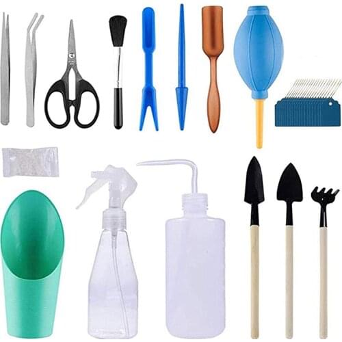 Gardening Tool Set, 16 Piece Bonsai Miniature Succulent Planting Tools Includes Scissors