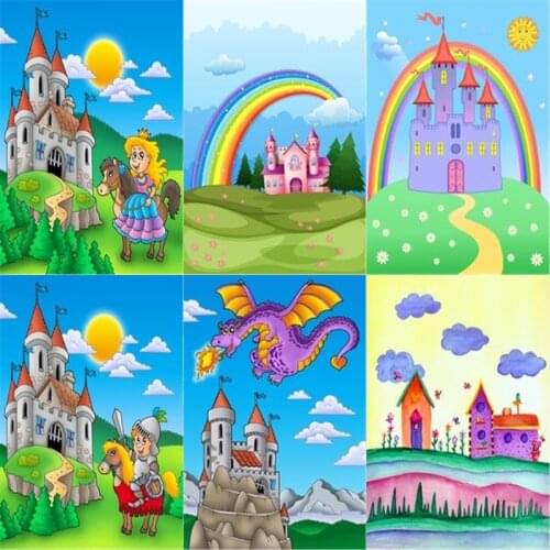 Nitree Photo Studio Props Photography Backdrop Princess Horse With Castle Vinyl Background Cloth Kids Birthday Party Decoration