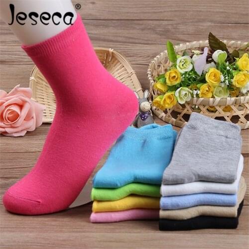 Jeseca Korean Fashion Women Socks Solid Candy Colors Black/White/Gray/Pink Cotton Soft Sock Casual Female Harajuku Vintage Sock